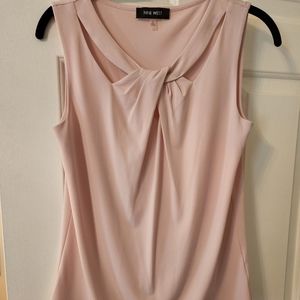 Nine West Pastel Pink Sleeveless Suit Blouse | Knotted Scoop Neck | size S
